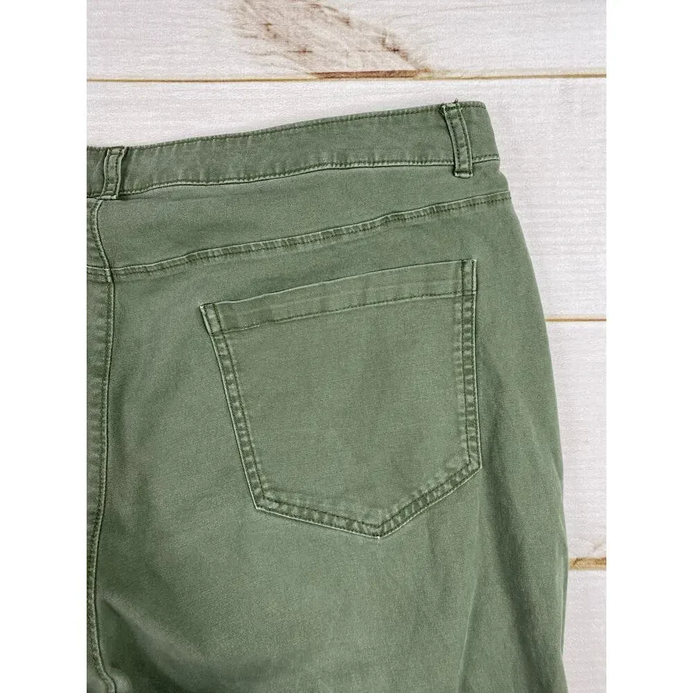 Old Navy Wide Leg Pants Womens 18 Tall Army Green Stretch High Rise Baggy